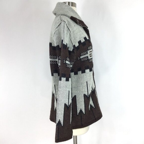 Vintage 70s Women’s Cardigan Sweater L Aztec Print Brown Dimensions Hippie Boho - Picture 9 of 15